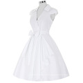 Grace Karin Cap Sleeve Lapel Collar V-Neck High-Stretchy White Retro Vintage Summer Dress CL008953-2